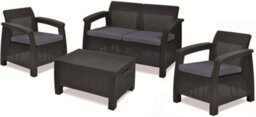 Keter Corfu Graphite Outdoor 4 Seater Rattan Sofa Furniture - thumbnail 2