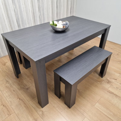 Kosy Koala Modern Charcoal Dining Table Set With 2 Charcoal Benches Stylish Dining Room Furniture - image 1