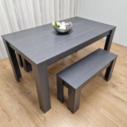 Kosy Koala Modern Charcoal Dining Table Set With 2 Charcoal Benches Stylish Dining Room Furniture