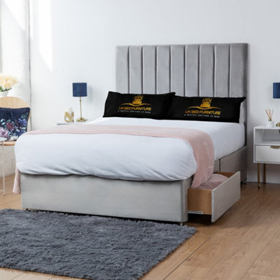 UKBEDFURNITURE Ashford Silver Plush Divan Bed With 2 Foot End Drawers & 26 Inch Headboard - image 1