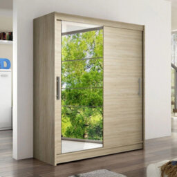 Westa Vi 150Cm Sliding Door Wardrobe With Mirror Modern Bedroom Storage With Hanging Rails And Shelves Sonoma - thumbnail 3