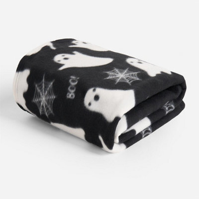 OHS Halloween Ghost Print Fleece Throw Soft Lightweight Blanket - Black - image 1