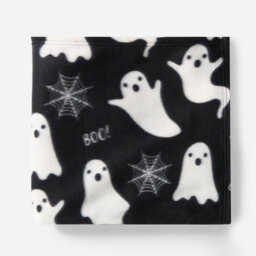 OHS Halloween Ghost Print Fleece Throw Soft Lightweight Blanket - Black - thumbnail 3