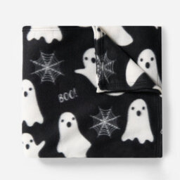 OHS Halloween Ghost Print Fleece Throw Soft Lightweight Blanket - Black - thumbnail 2