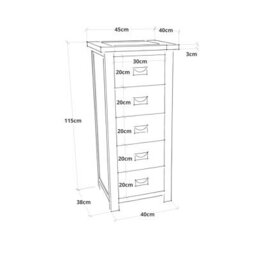 Cabinet Bits Padua 5 Drawer Narrow Chest Of Drawers Bras Drop Handle - thumbnail 8