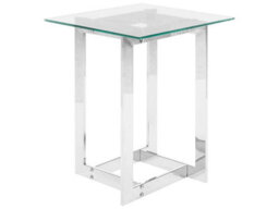 Beliani Tempered Glass Coffee Table 40 X 40 Cm Square With Polished Stainless Steel Base - thumbnail 1