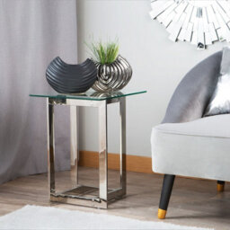 Beliani Tempered Glass Coffee Table 40 X 40 Cm Square With Polished Stainless Steel Base - thumbnail 2