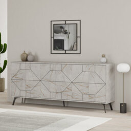 Decortie Dune Gold Marble Effect Geometric 6 Door Sideboard With Metal Legs (W) 181Cm