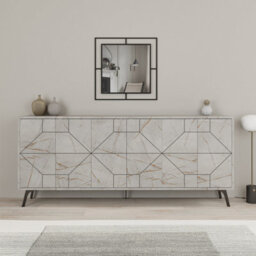 Decortie Dune Gold Marble Effect Geometric 6 Door Sideboard With Metal Legs (W) 181Cm - thumbnail 3