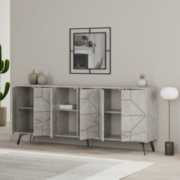 Decortie Dune Gold Marble Effect Geometric 6 Door Sideboard With Metal Legs (W) 181Cm - thumbnail 4