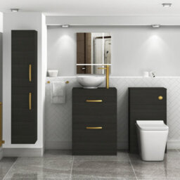 Royal Bathrooms 600mm Floor Standing Vanity Unit 2 Drawer Hale Black & Countertop Basin - Breeze With Brushed Brass Handle - thumbnail 2