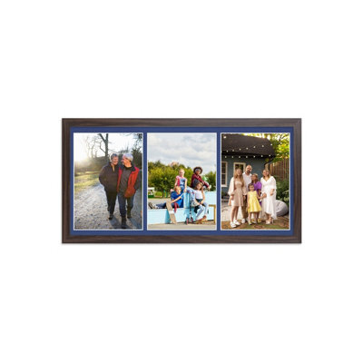 AK Frames 16X8 Silver Sleek Multi Photo Frame With Blue Mount - Holds 3 Apertures (3X) 7X5 Photos - image 1