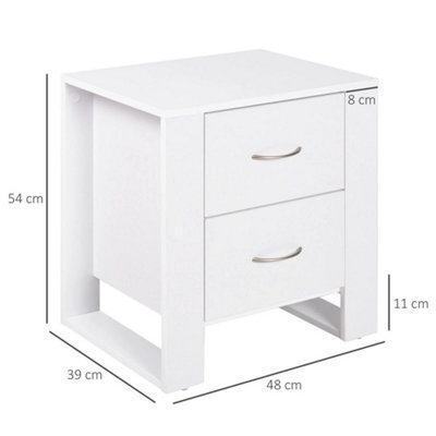 2 Drawer Boxy Bedside Table Handles Elevated Base White - image 1