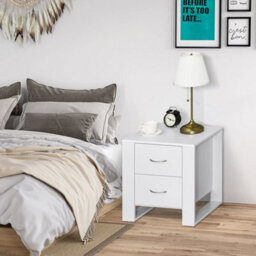 2 Drawer Boxy Bedside Table  Handles Elevated Base White - thumbnail 3