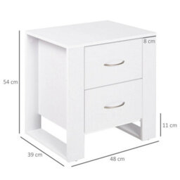 2 Drawer Boxy Bedside Table  Handles Elevated Base White - thumbnail 1