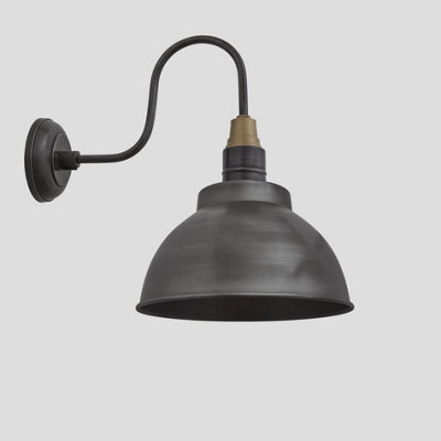 Industville Swan Neck Dome Wall Light, 13 Inch, Pewter, Pewter Holder