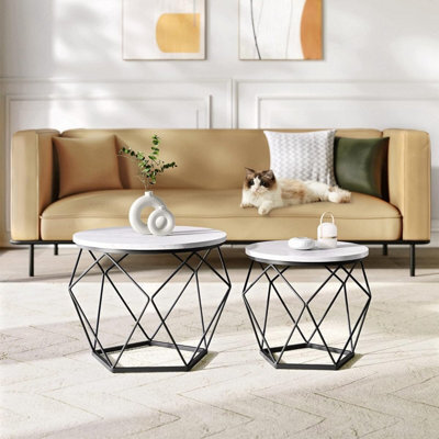 Songmics Round Coffee Table, Set Of 2, Side Table, Sofa End Table, Modern, Removable Top, White And Black - image 1