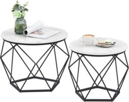 Songmics Round Coffee Table, Set Of 2, Side Table, Sofa End Table, Modern, Removable Top, White And Black - thumbnail 7