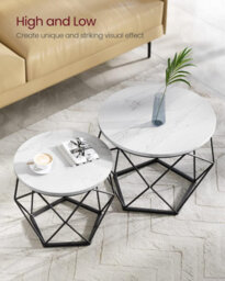 Songmics Round Coffee Table, Set Of 2, Side Table, Sofa End Table, Modern, Removable Top, White And Black - thumbnail 4