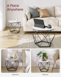 Songmics Round Coffee Table, Set Of 2, Side Table, Sofa End Table, Modern, Removable Top, White And Black - thumbnail 3
