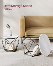 Songmics Round Coffee Table, Set Of 2, Side Table, Sofa End Table, Modern, Removable Top, White And Black - thumbnail 6
