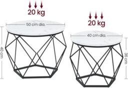 Songmics Round Coffee Table, Set Of 2, Side Table, Sofa End Table, Modern, Removable Top, White And Black - thumbnail 2
