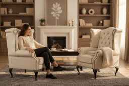 Chesterfield 2 X High Back Chairs Ivory Leather Bespoke In Queen Anne Style - thumbnail 2