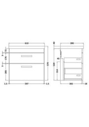 Rio 2 Drawer Wall Hung Vanity Basin Unit - 600mm - Gloss White With Square Black D-Shaped Handles (Tap Not Included) - Balterley - thumbnail 8