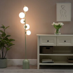 Valuelights Marlow Sage Green 5 Way Floor Lamp With Glass Globe Lampshade