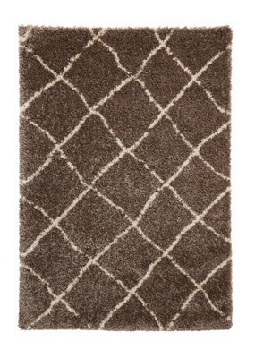 Beige Cream Shaggy Rug, 45mm Thick Geometric Stain-Resistant Rug, Moroccan Rug For Bedroom, & Dining Room-160Cm X 220Cm - image 1