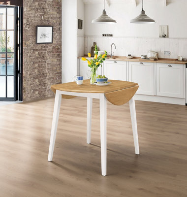 Hallowood Furniture Ledbury Drop Leaf Round Table In White Painted And Oak Finish - image 1