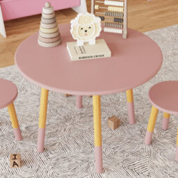 Urbn-Living Urbnliving 60Cm Wooden Round Kids Pink Table Toddlers Small Children Home Nursery Play Room Furniture - thumbnail 3
