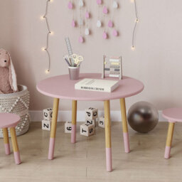 Urbn-Living Urbnliving 60Cm Wooden Round Kids Pink Table Toddlers Small Children Home Nursery Play Room Furniture