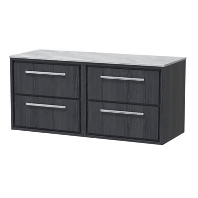 Hudson Reed Lille Wall Hung 4 Drawer Countertop Vanity Unit & Marble Worktop, Graphite Woodgrain, 1220 X 460 mm - image 1