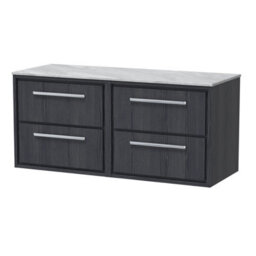 Hudson Reed Lille Wall Hung 4 Drawer Countertop Vanity Unit & Marble Worktop, Graphite Woodgrain, 1220 X 460 mm