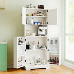 Tall Kitchen Cupboard With 4Door And Door Shelves Pantry Cupboard W/ Counter Pig - thumbnail 5