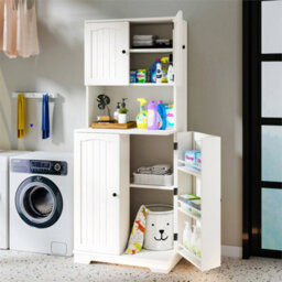 Tall Kitchen Cupboard With 4Door And Door Shelves Pantry Cupboard W/ Counter Pig - thumbnail 2
