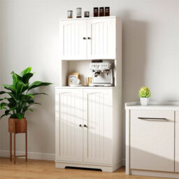 Tall Kitchen Cupboard With 4Door And Door Shelves Pantry Cupboard W/ Counter Pig