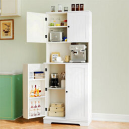 Tall Kitchen Cupboard With 4Door And Door Shelves Pantry Cupboard W/ Counter Pig - thumbnail 4