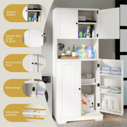 Tall Kitchen Cupboard With 4Door And Door Shelves Pantry Cupboard W/ Counter Pig - thumbnail 3