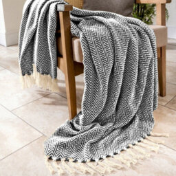 Allure Bath Fashions Audley Chevron Herringbone Throw Blanket - Charcoal Grey, 150 X 200Cm