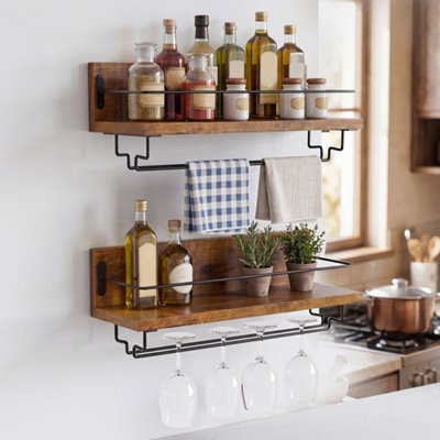 Levede Wall Wine Rack With Glass Holder Floating Wine Shelf Home Bar Storage - image 1