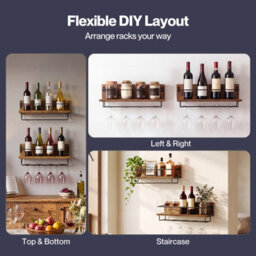 Levede Wall Wine Rack With Glass Holder Floating Wine Shelf Home Bar Storage - thumbnail 8