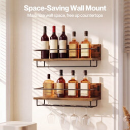 Levede Wall Wine Rack With Glass Holder Floating Wine Shelf Home Bar Storage - thumbnail 9