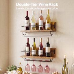 Levede Wall Wine Rack With Glass Holder Floating Wine Shelf Home Bar Storage - thumbnail 5