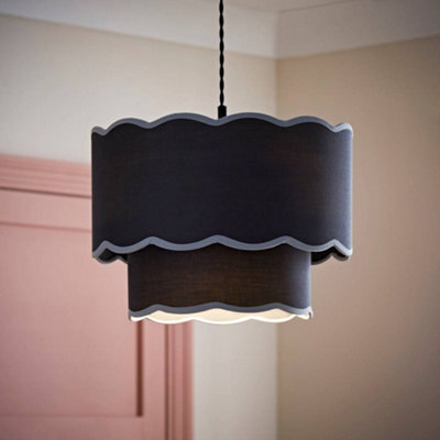 Valuelights Sloane 2 Tier Navy Colour Clash Scallop Ceiling Lamp Shade - image 1