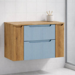 Heze Furniture Noca Bathroom Cabinet 100Cm In Baby Blue & Oak