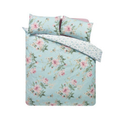 Catherine Lansfield Avebury Floral Reversible King Duvet Cover Set With Pillowcases Duck Egg Blue - thumbnail 5