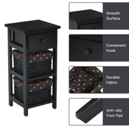 Gainoom Set Of 2 3-Tier Chest Of Drawers Side Table Beside Table Nightstand W/2 Baskets - thumbnail 7