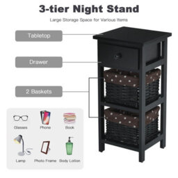 Gainoom Set Of 2 3-Tier Chest Of Drawers Side Table Beside Table Nightstand W/2 Baskets - thumbnail 4
